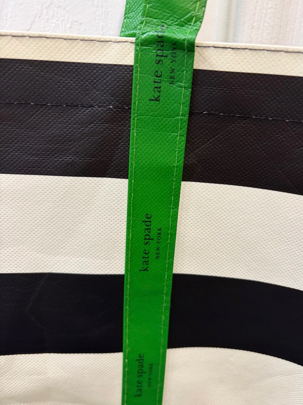 Kate Spade Reusable Striped Black & White Tote with Green Handles - Picture 2 of 4